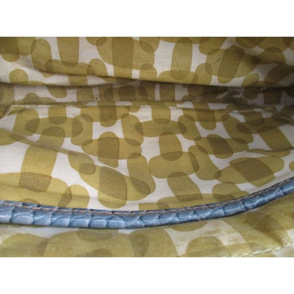 *Etienne Aigner Vintage Satchel Shoulder Bag Rattan Blue Croc Leather Trim - Picture 7 of 10